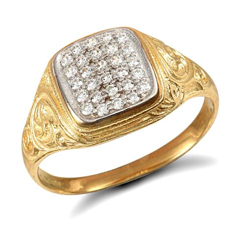 9ct Yellow Gold Gents Cubic Zirconia Ring