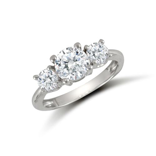 9ct White Ladies Cubic Zirconia 3 Stone Cluster Ring