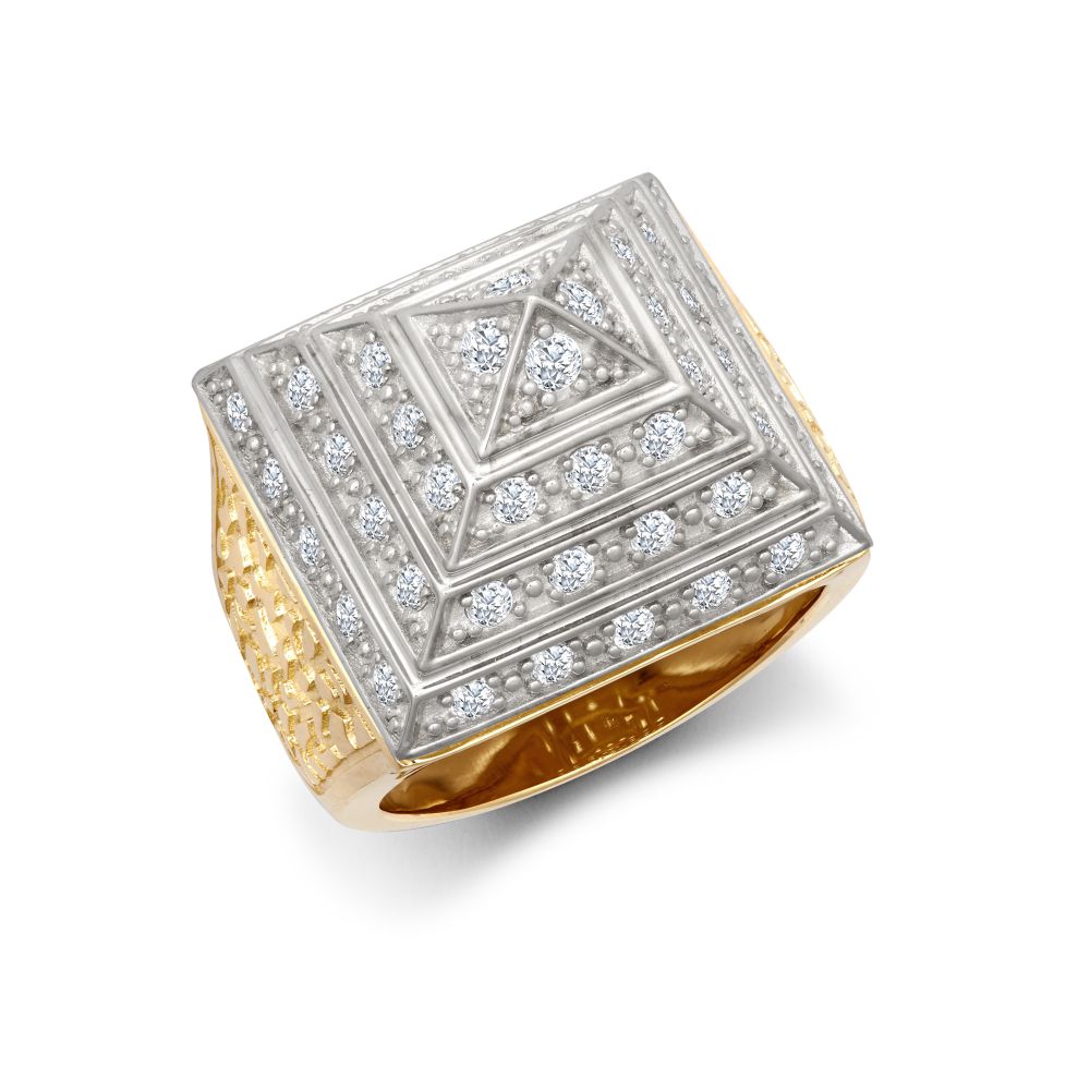 ARN131C-GP | 925 Silver Gold Plated CZ Set Pyramid Ring