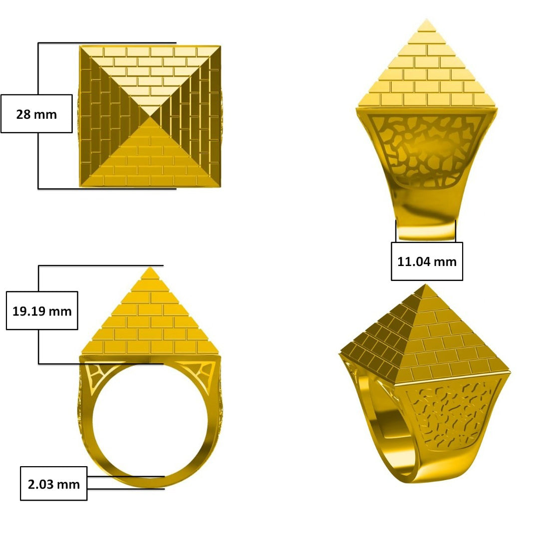 JRN585 | 9ct Yellow Gold 1.5 Ounce Pyramid Ring