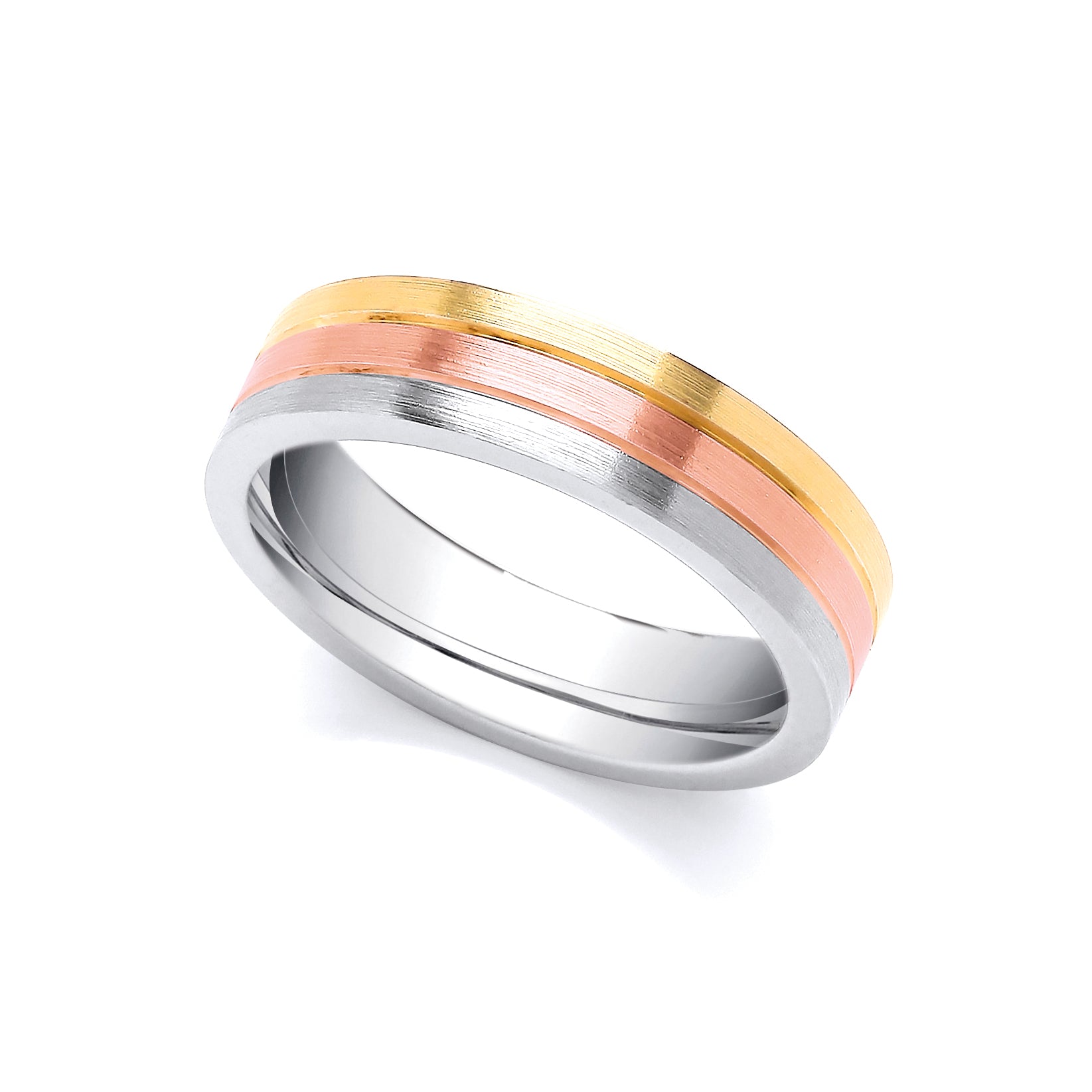 JWR137-18-6 | 3 Colour 18ct Yellow, Rose and White Fancy 6mm Wedding Ring