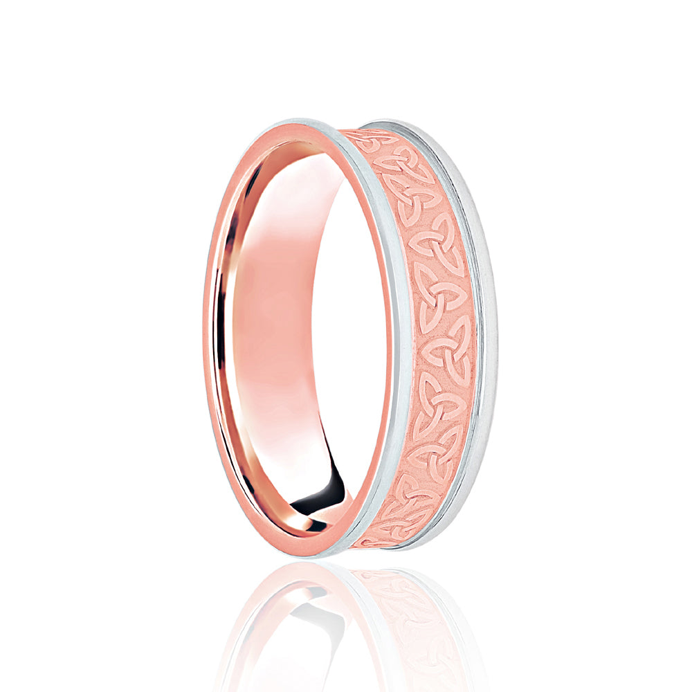 JWR139-18-7 | 18ct Rose & White Flat Court 7mm Celtic Laser Engraved Wedding Band