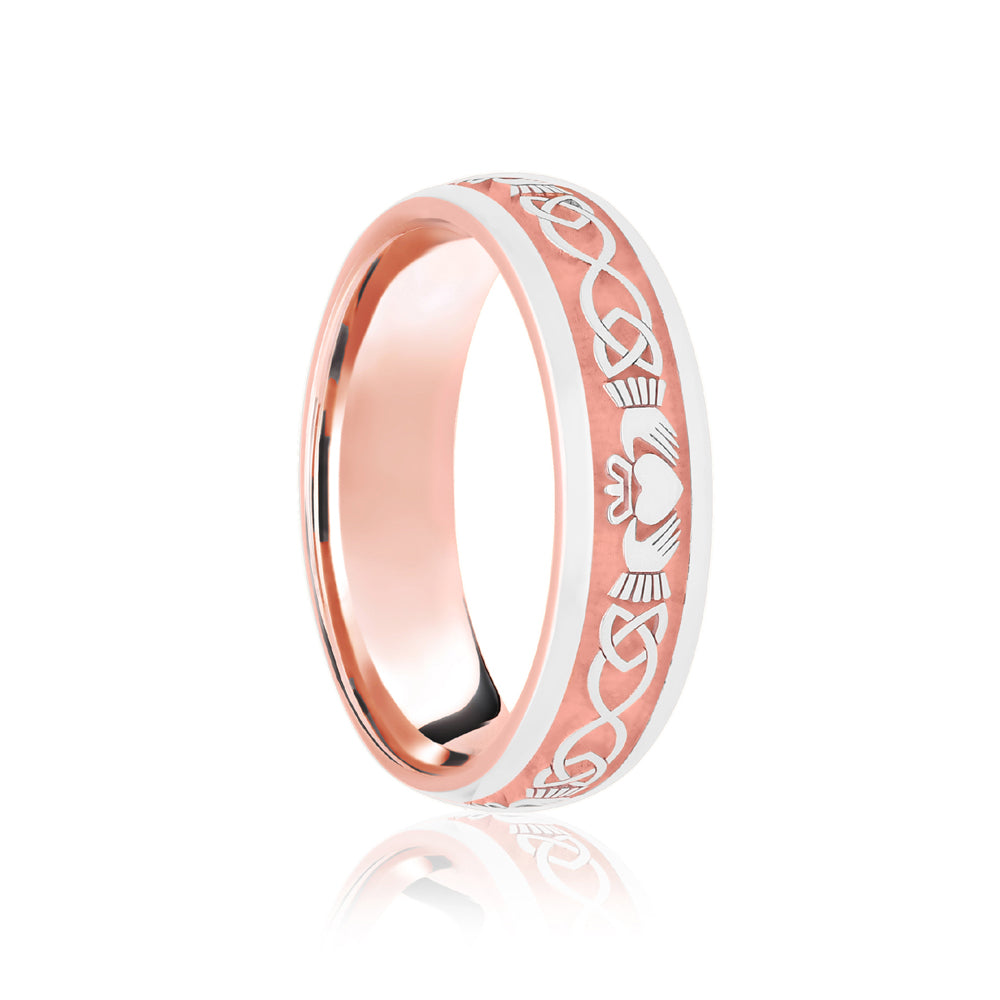 JWR144-18-5 | 18ct Rose & White Court 5mm Celtic Laser Engraved Wedding Band