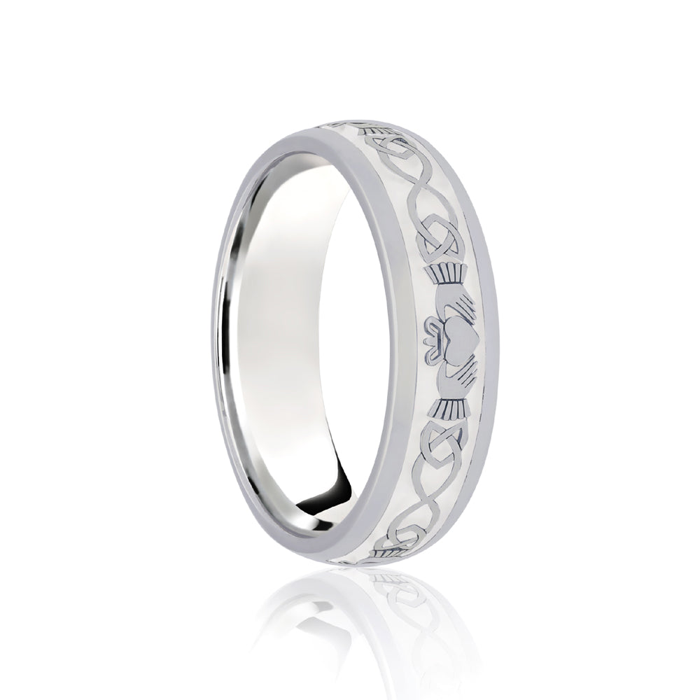 JWR145-18-5 | 18ct White Court 5mm Celtic Laser Engraved Wedding Band