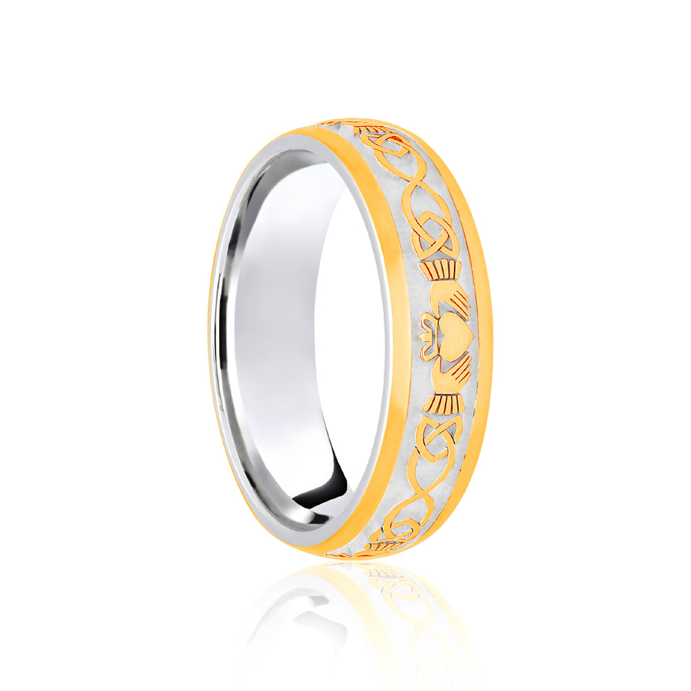 JWR147-18-6 | 18ct White & Yellow Court 6mm Celtic Laser Engraved Wedding Band