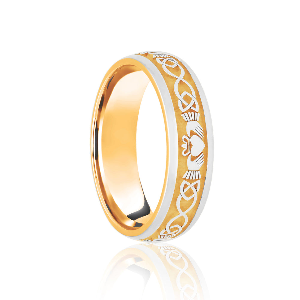 JWR148-18-6 | 18ct Yellow & White Court 6mm Celtic Laser Engraved Wedding Band