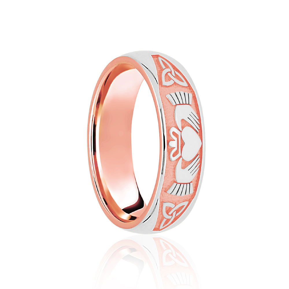 JWR149-18-5 | 18ct Rose & White Court 5mm Celtic Half Engraved Wedding Band