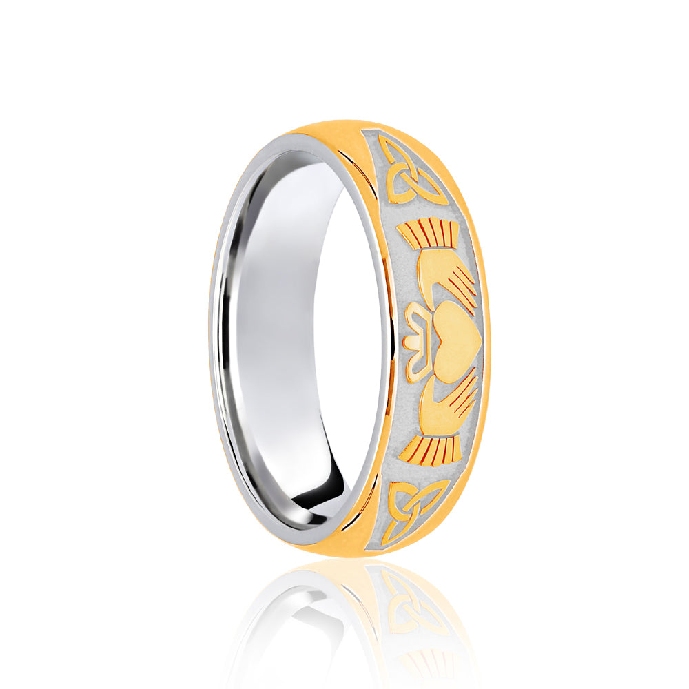 JWR152-18-5 | 18ct White & Yellow Celtic Half Engraved Wedding Band 5mm