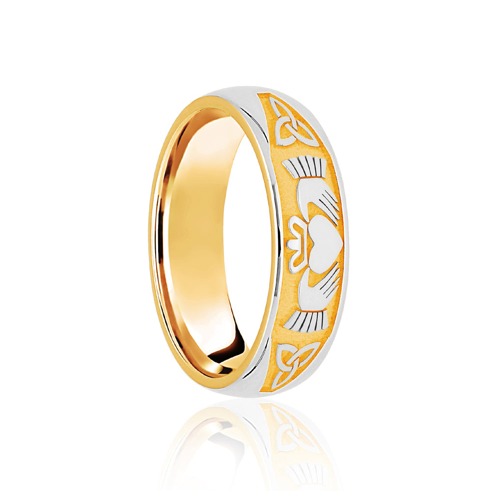 JWR153-9-8 | 9ct Yellow & White Court 8mm Celtic Half Engraved Wedding Band