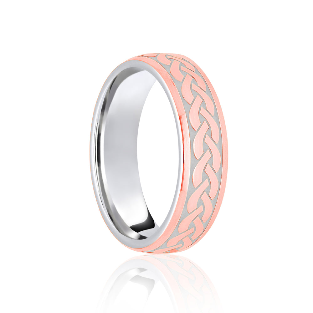 JWR156-18-5 | 18ct White & Rose Court 5mm Celtic Laser Engraved Wedding Band