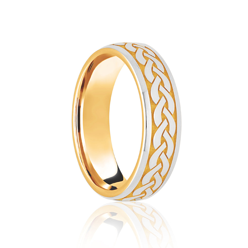 JWR158-18-8 | 18ct Yellow & White Court 8mm Celtic Laser Engraved Wedding Band