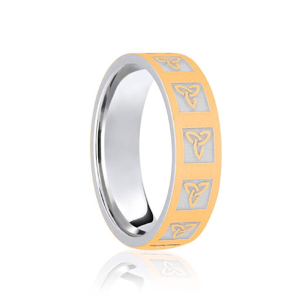 JWR167-18-6 | 18ct White & Yellow Flat Court 6mm Celtic Laser Engraved Wedding Band
