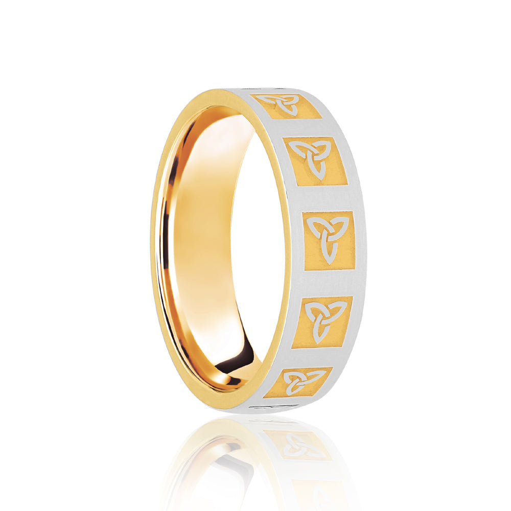 JWR168-18-7 | 18ct Yellow & White Flat Court 7mm Celtic Laser Engraved Wedding Band