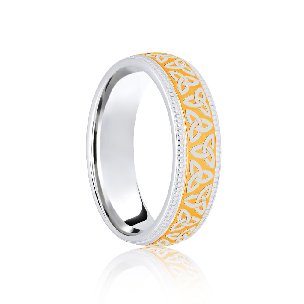 JWR172-18-7 | 18ct White & Yellow Court 7mm Celtic Laser Engraved Wedding Band