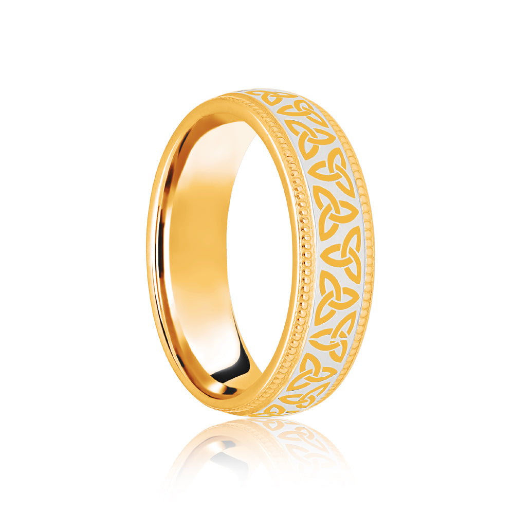 JWR173-18-8 | 18ct Yellow & White Court 8mm Celtic Laser Engraved Wedding Band