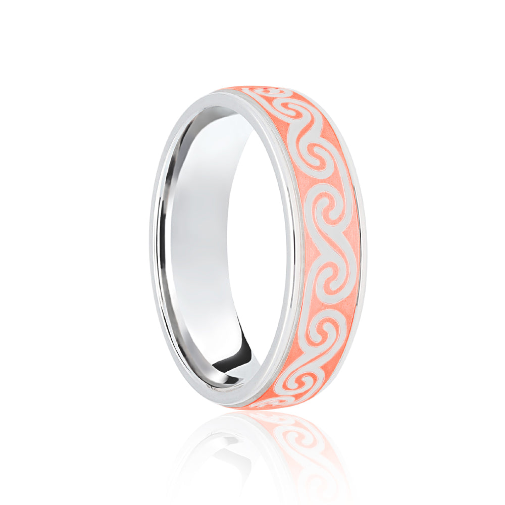 JWR176-9-8 | 9ct White & Rose Flat Court 8mm Celtic Laser Engraved Wedding Band