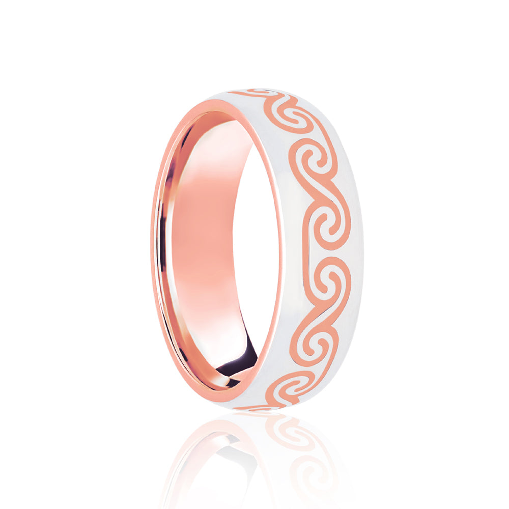JWR179-18-5 | 18ct Rose & White Court 5mm Celtic Laser Engraved Wedding Band