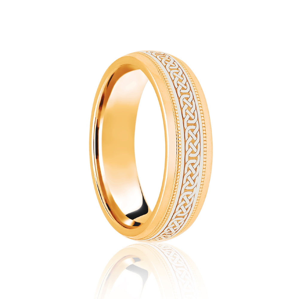 JWR188-18-8 | 18ct Yellow & White Court 8mm Celtic Laser Engraved Wedding Band