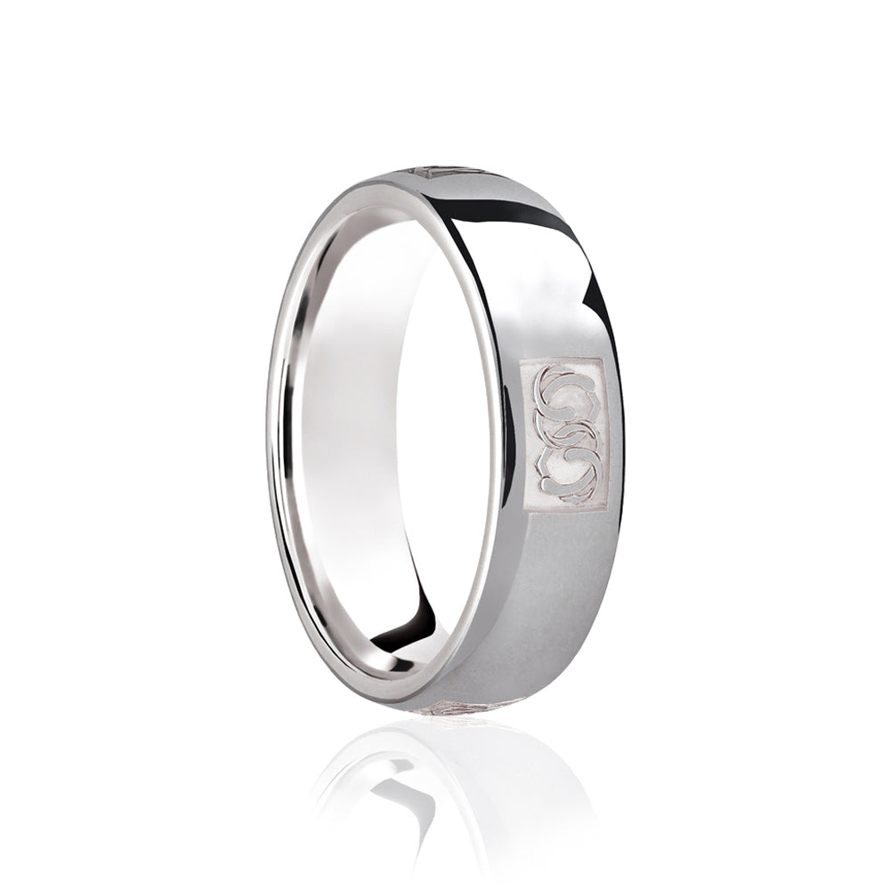 JWR195-P-5 | Platinum Court 5mm Celtic Laser Engraved Wedding Band