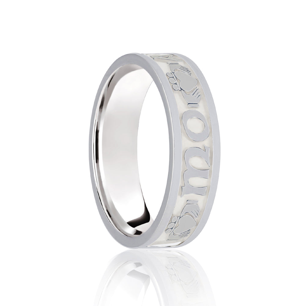 Platinum Flat Court 6mm Celtic Laser Engraved Wedding Band