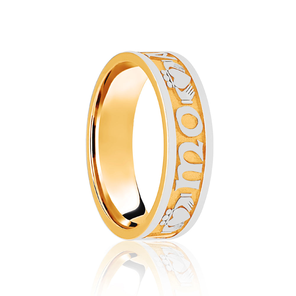 18ct Yellow & White Flat Court 8mm Celtic Laser Engraved Wedding Band