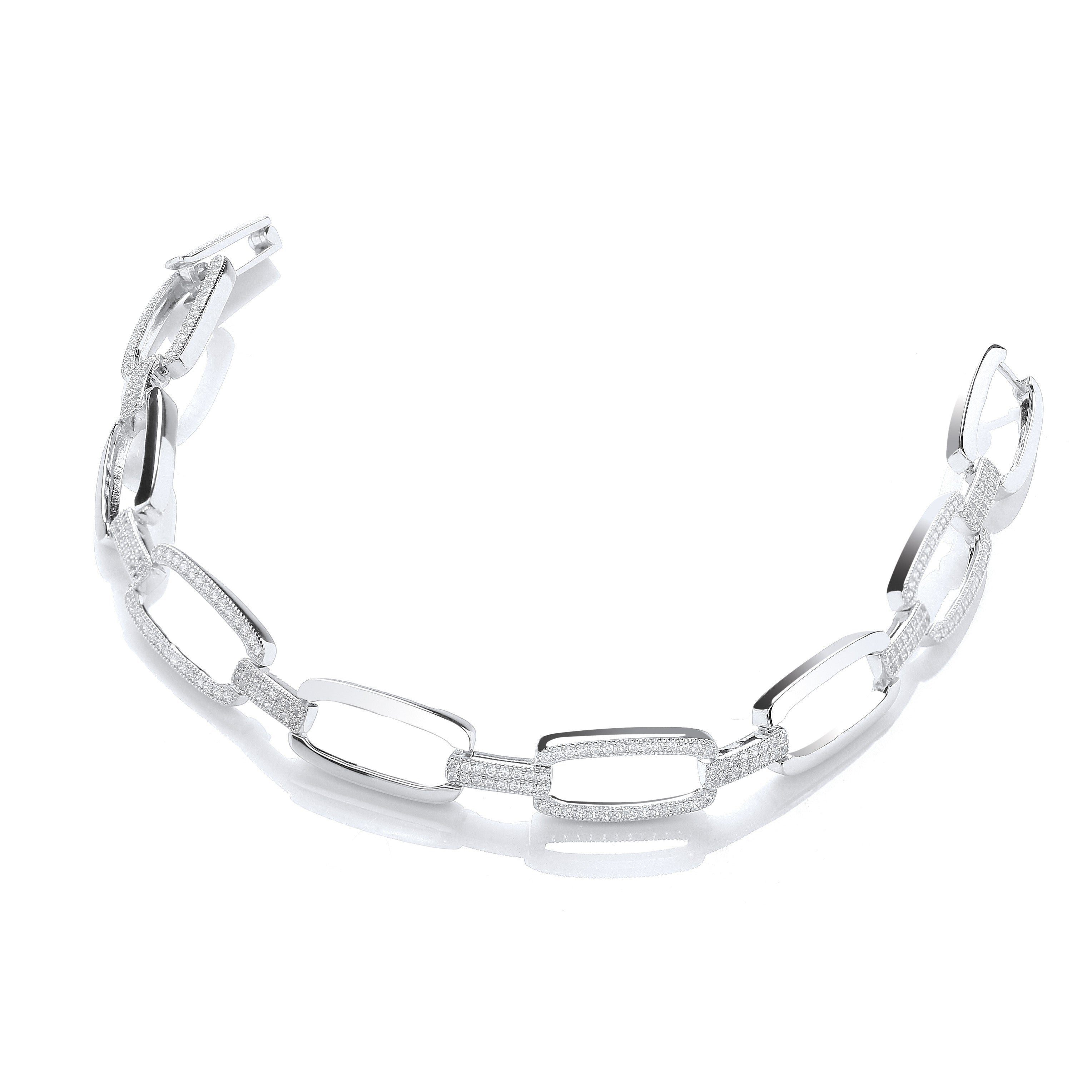 Micro Pave' Oval Links 242 Cubic Zirconia Bracelet 7.5"/19cm - Silver