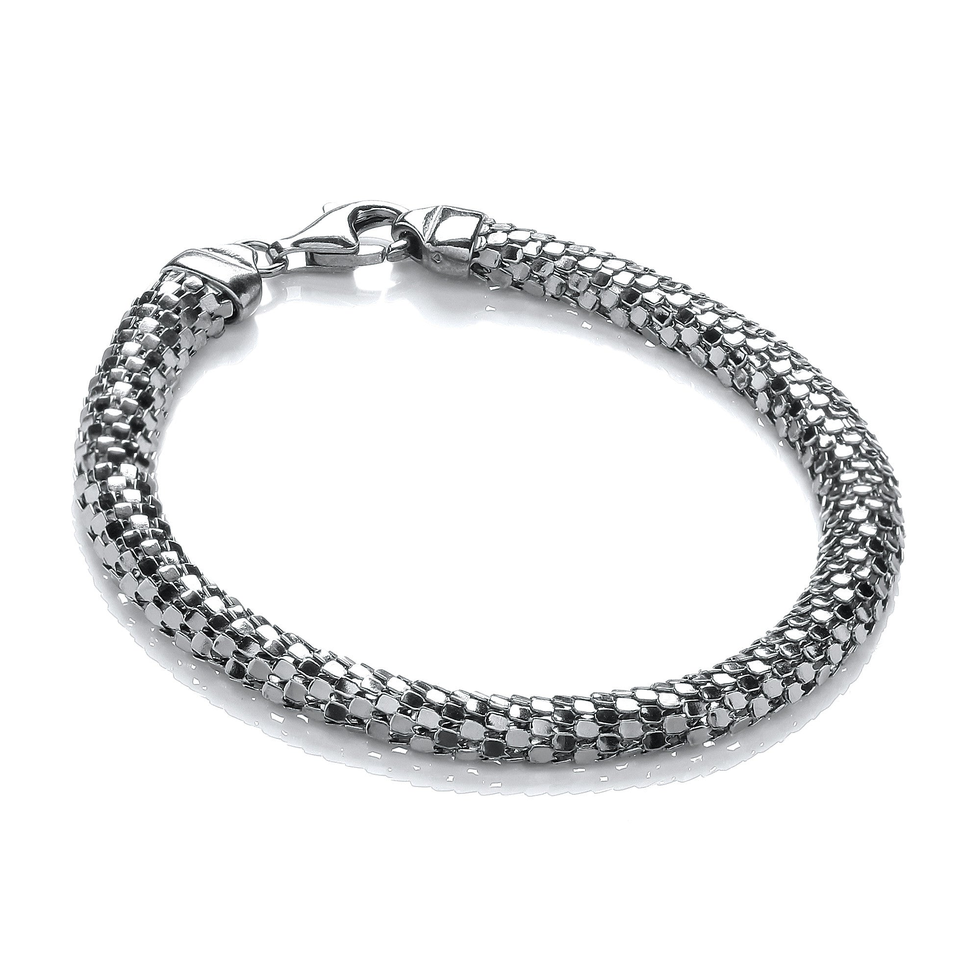 D-Shape Ruthenium Colour Mesh Bracelet - Silver