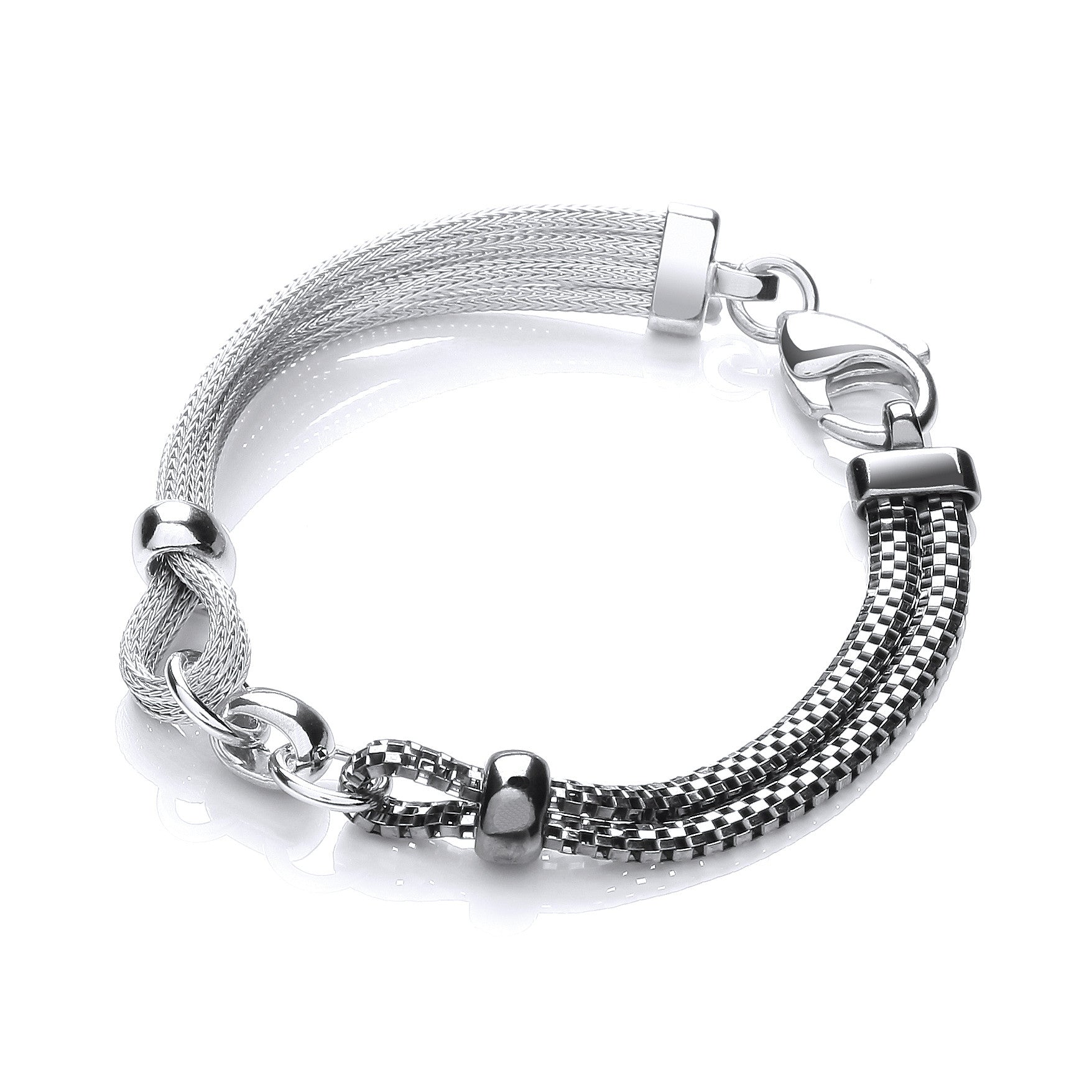 Ruthenium & Silver Mesh Bracelet - Silver