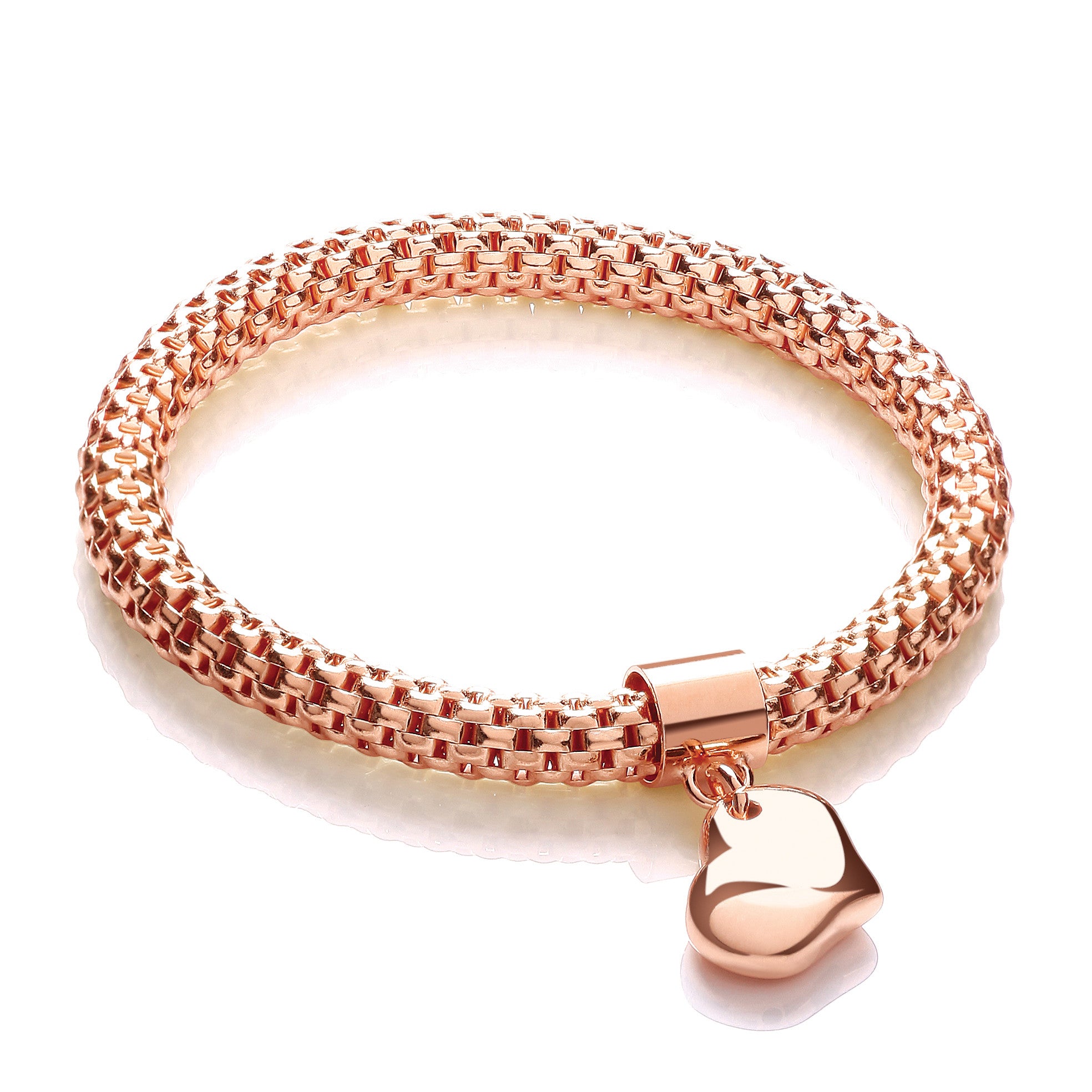 Rose Mesh with Heart Pendant - Fancy Bracelet - Silver
