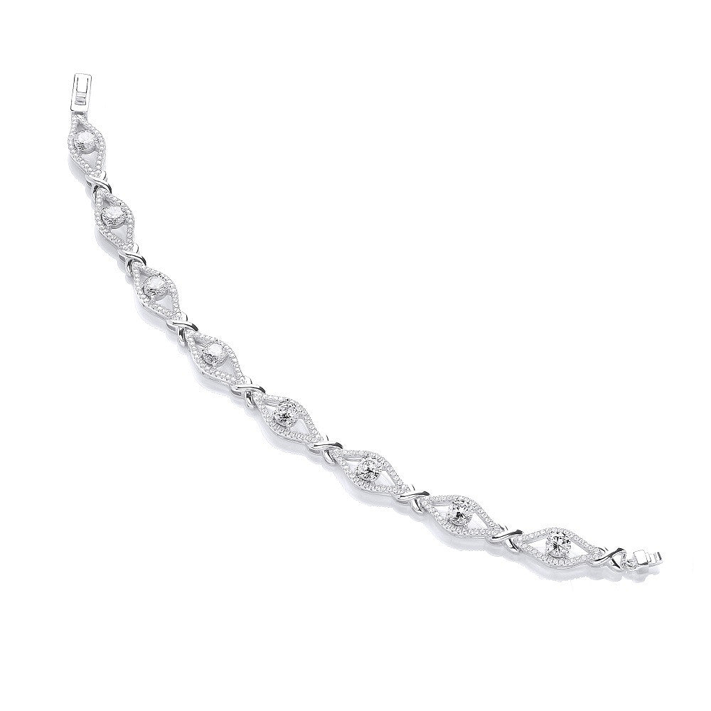 Micro Pave' with Round Brilliant Cubic Zirconia's 7"/19cm Bracelet - Silver