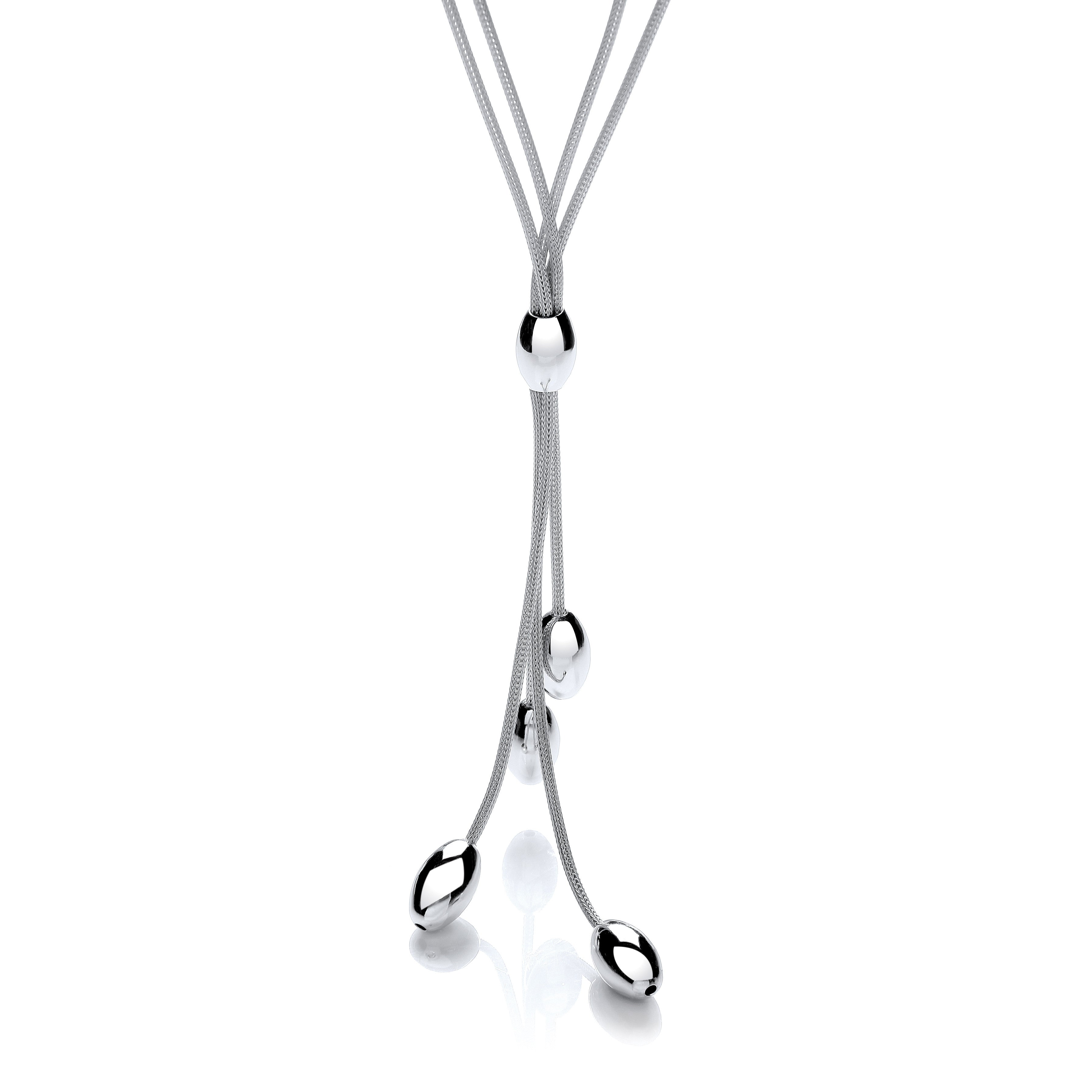 Two-Row Mesh Oval Beads 18" Necklace - Silver