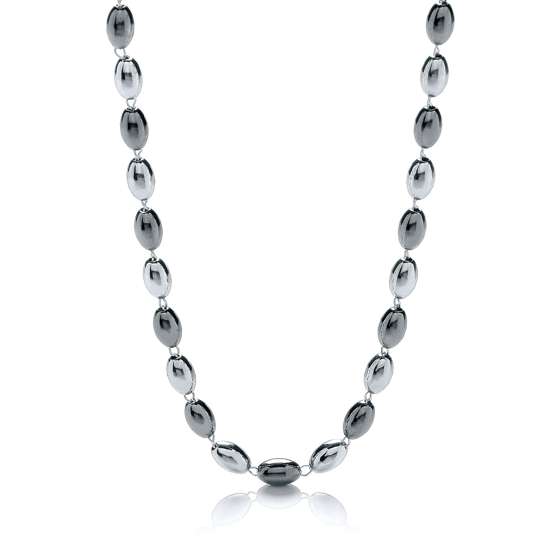 Silver & Ruthenium Oval Bead Necklace 36"/92cm - Silver