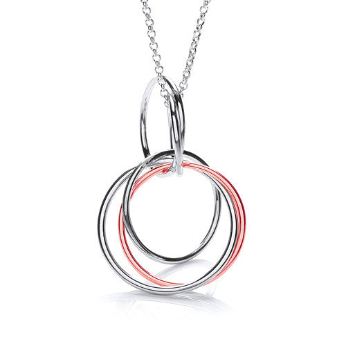 Interlocking 2 Tier Circles Pendant with 18" Chain - Silver