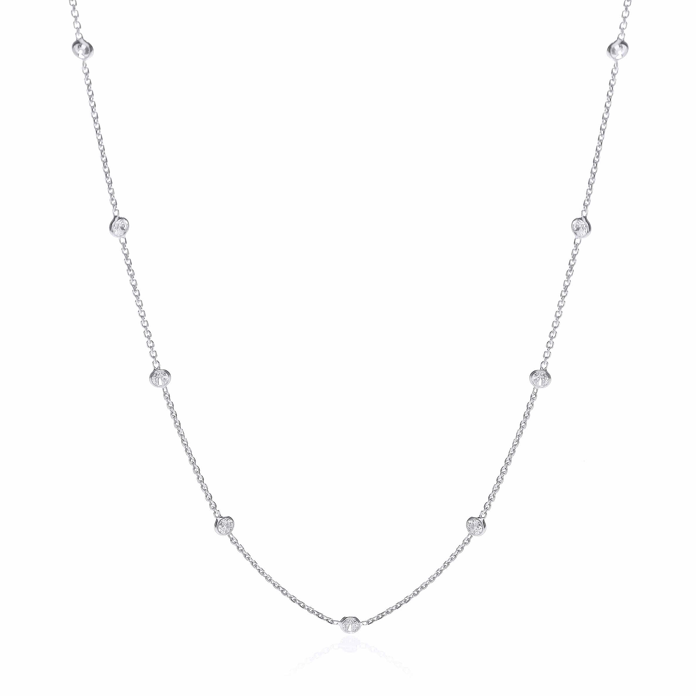 Silver Rh.Plated Rubover 11 Cubic Zirconia's Necklace 18" - Silver
