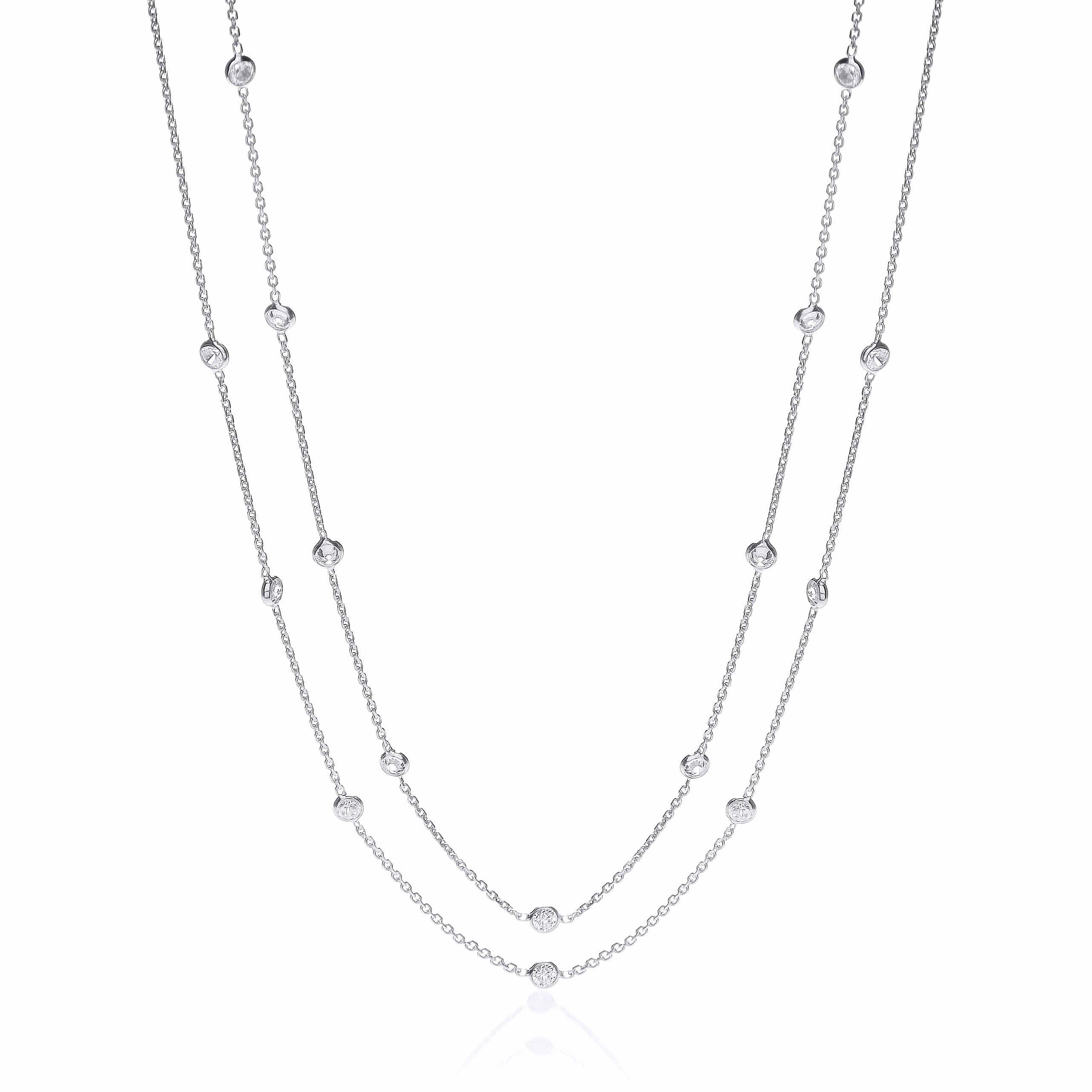 Silver Rubover 23 Cubic Zirconia's Necklace 38" - Silver