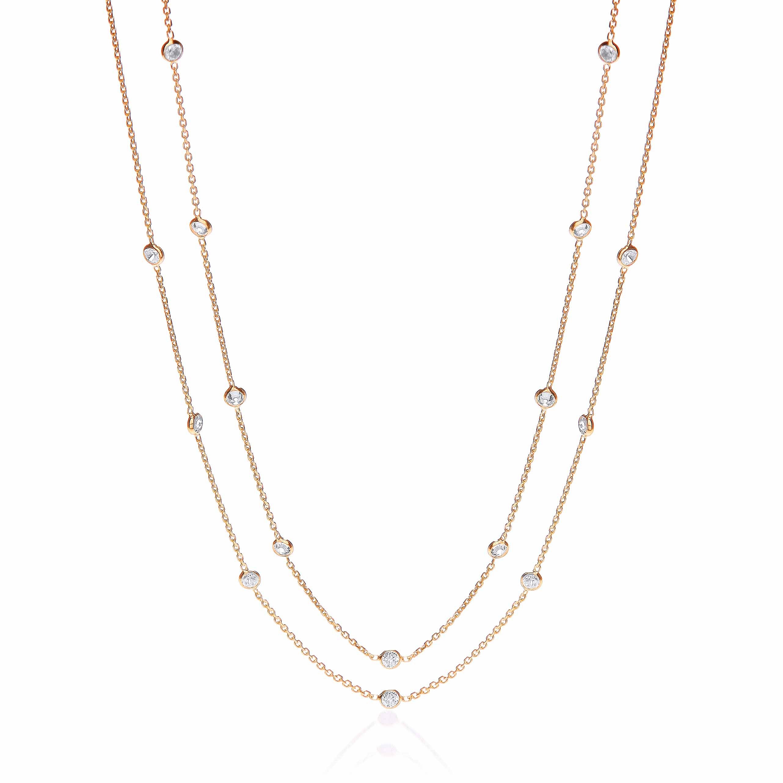 Gold Coated Rubover 23 Cubic Zirconia's Necklace 38" - Silver