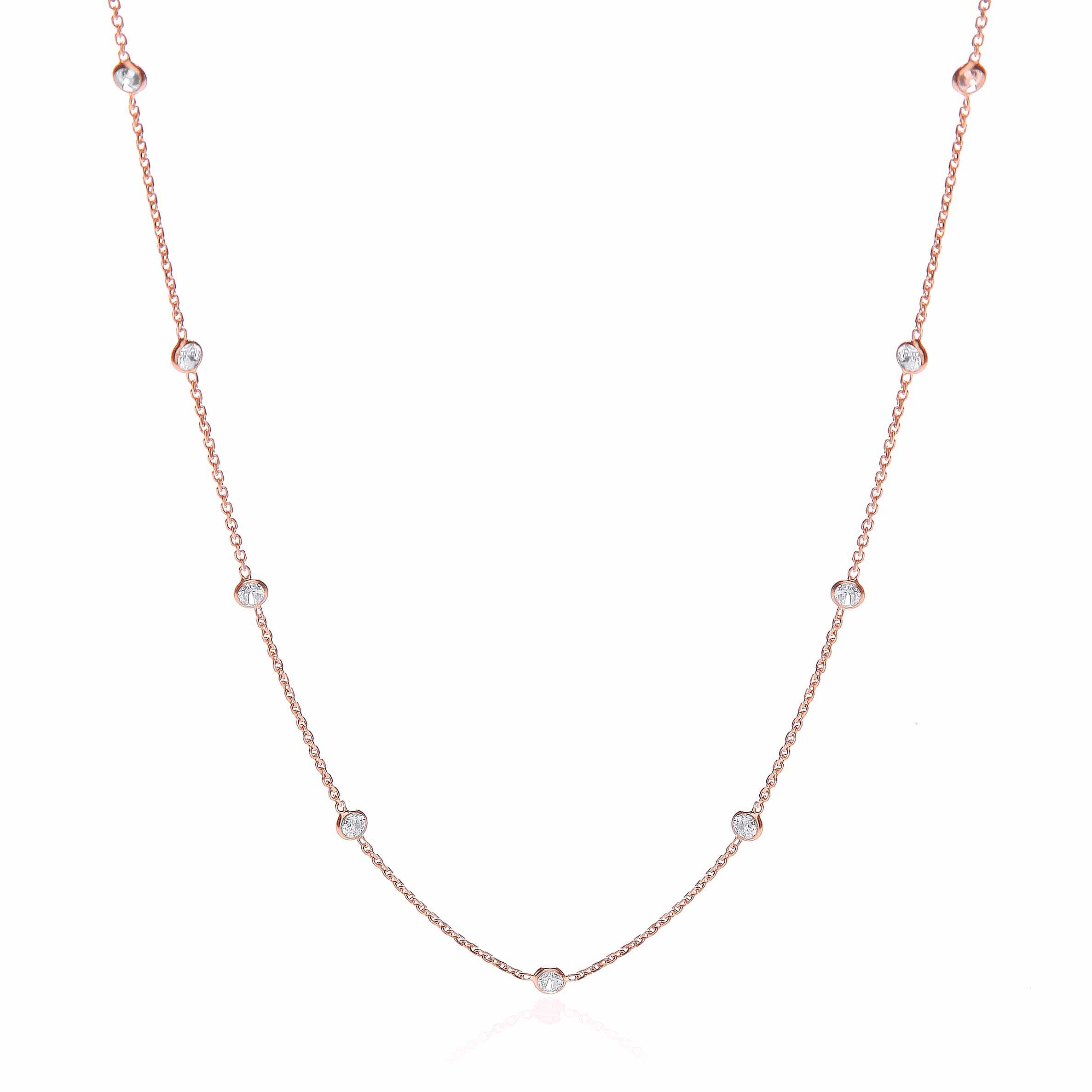 Rose Coated Rubover 11 Cubic Zirconia's Necklace 18" - Silver