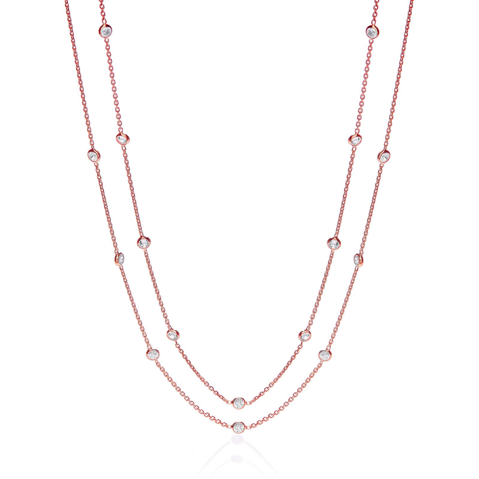 Rose Coated Rubover 23 Cz's Necklace 38"