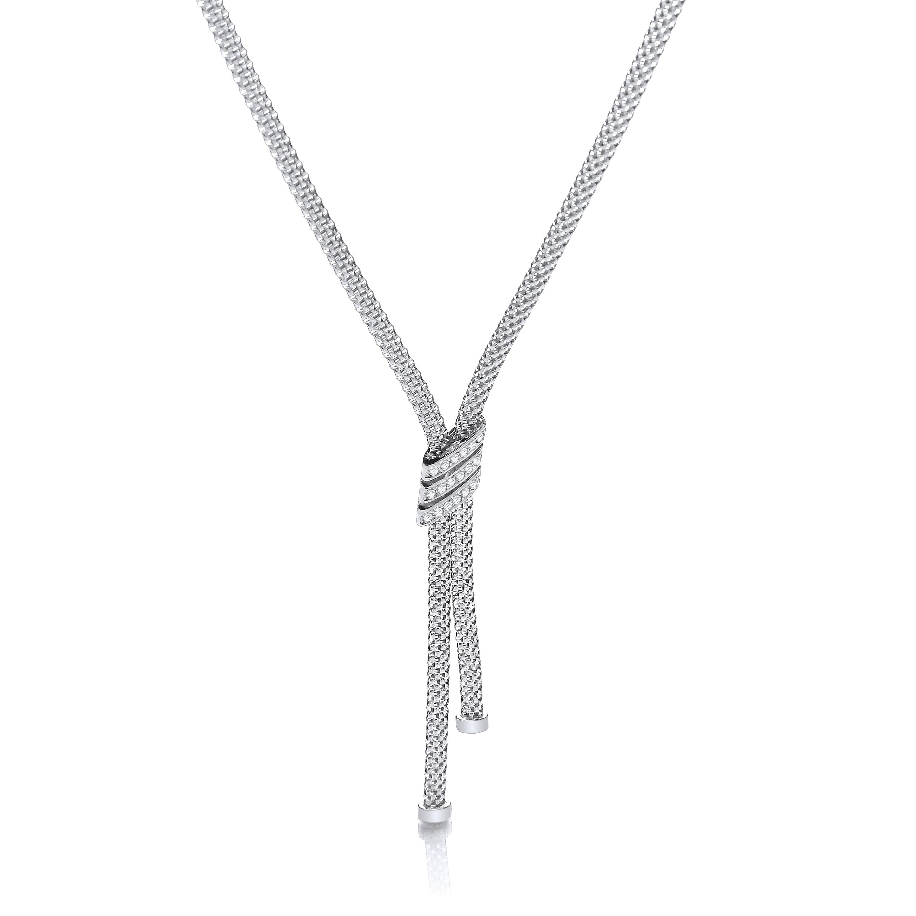Necklace with 3 Stripes Cubic Zirconia's 17" - Silver
