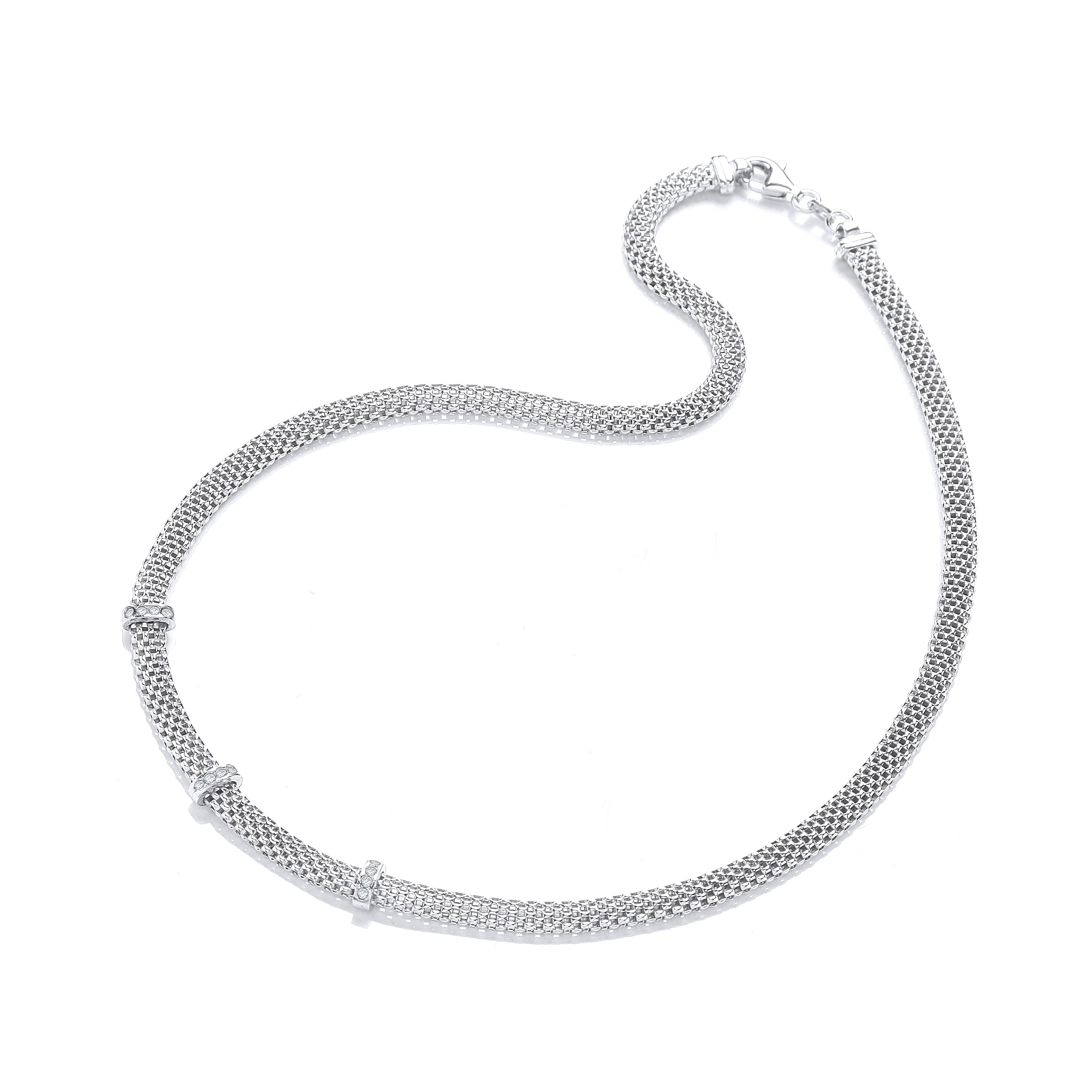 Silver Mesh with Cubic Zirconia's Necklace 17"/43cm - Silver