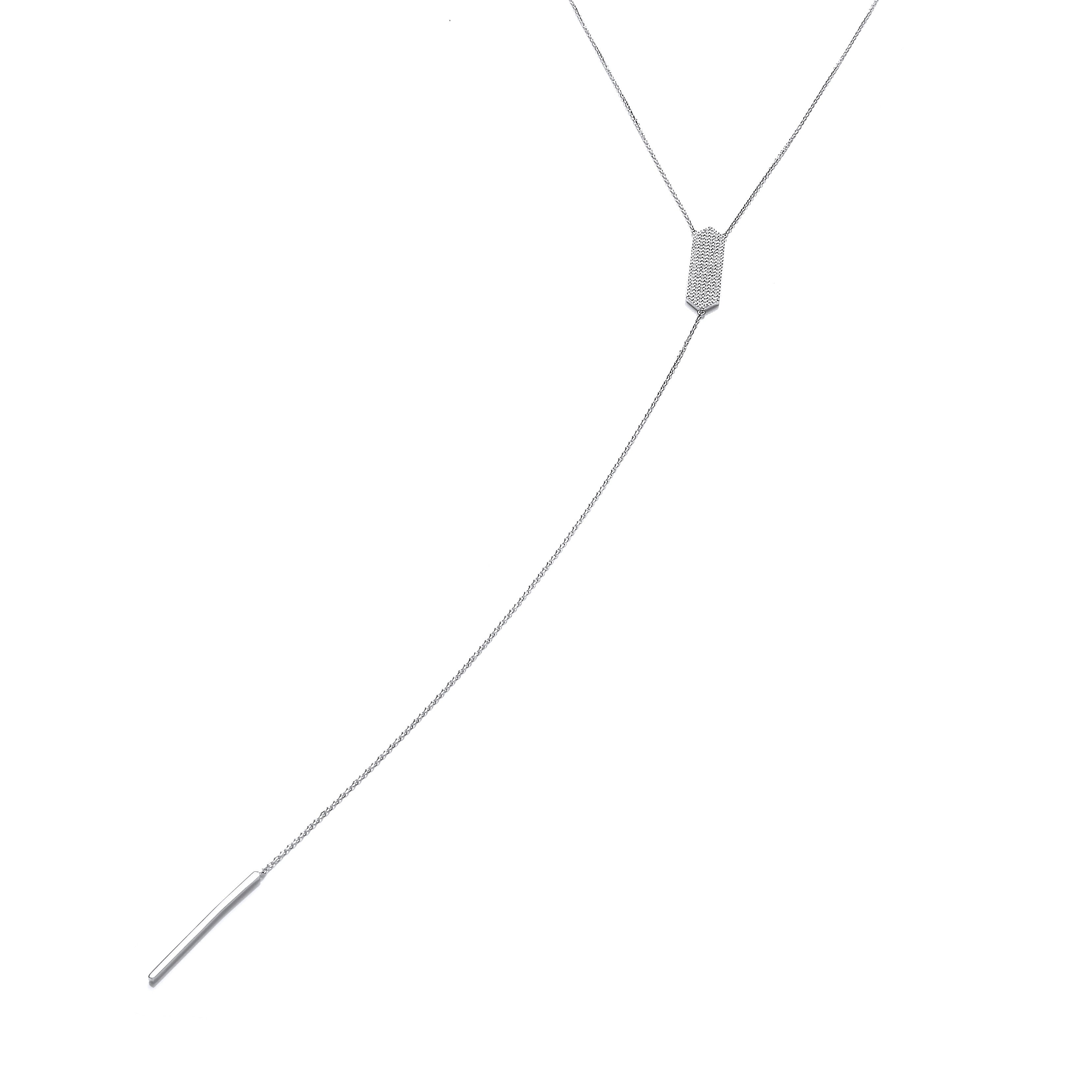 Silver Cubic Zirconia Vertical Bar and ID Plate - Silver