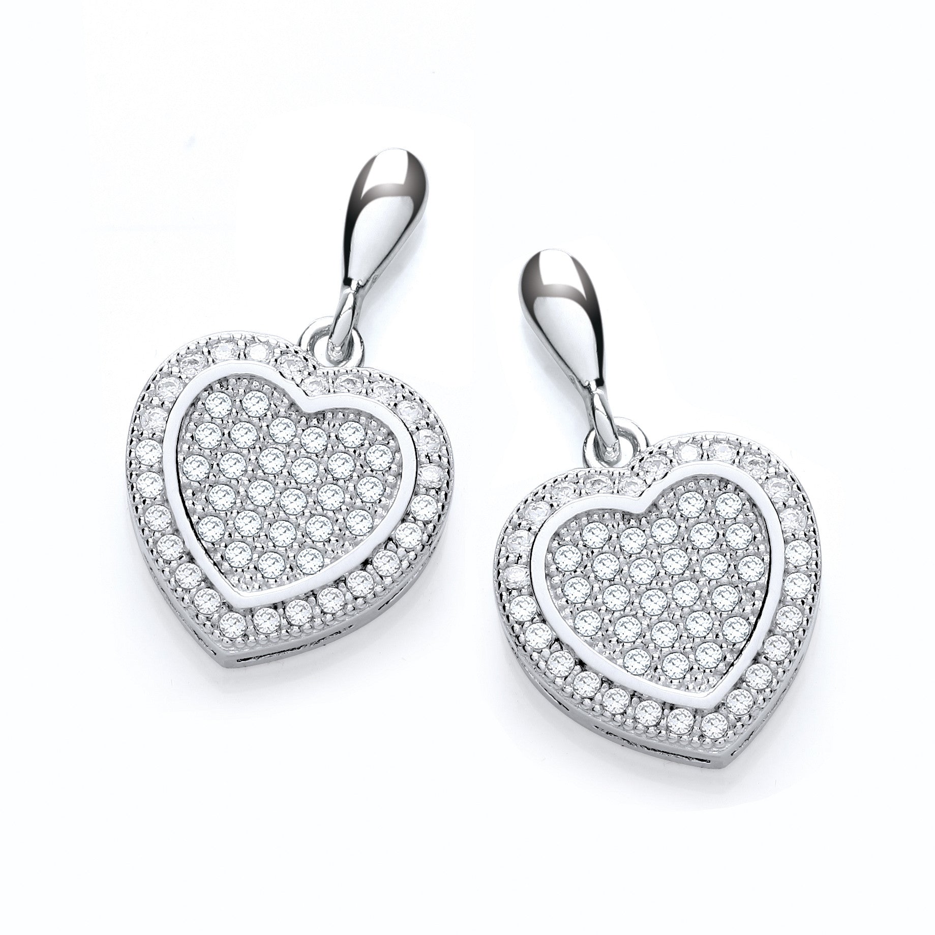 Micro Pave' Heart Drop Earring - Silver
