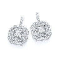 Micro Pave' Fancy Square Drop Earring - Silver