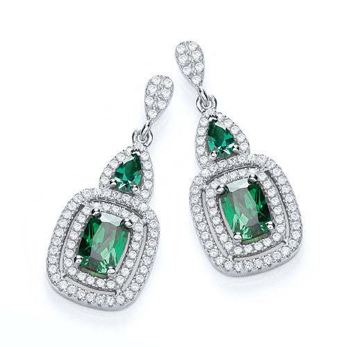 Micro Pave' Fancy Drop with Green Cubic Zirconia's - Silver