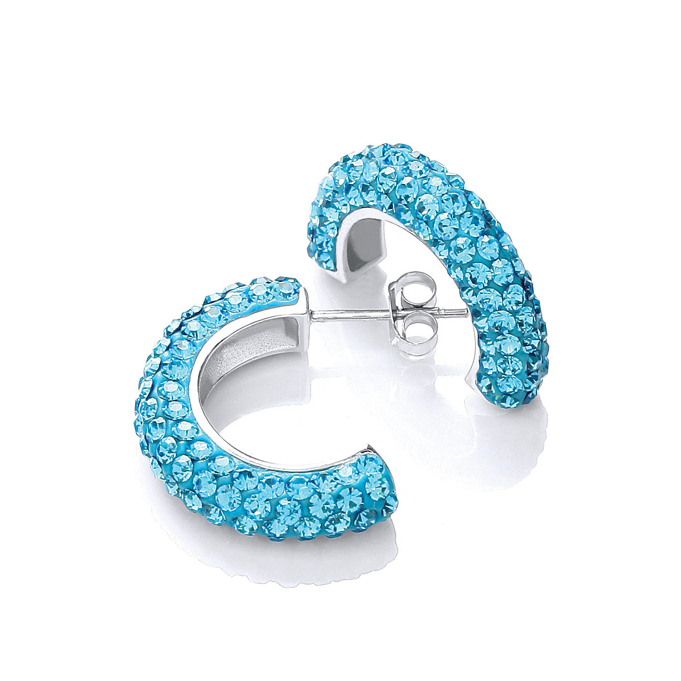 Half Hoop Stud with Light Blue Cubic Zirconia - Silver