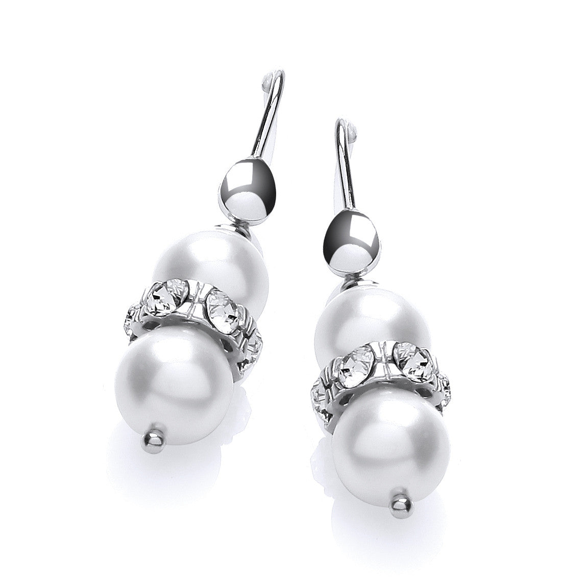Glass Pearl with Crystals Earrings - Silver