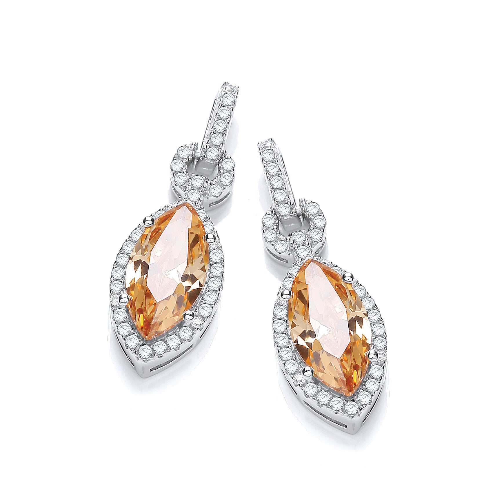 Micro Pave' Champagne & White Cubic Zirconia Drop Earrings - Silver