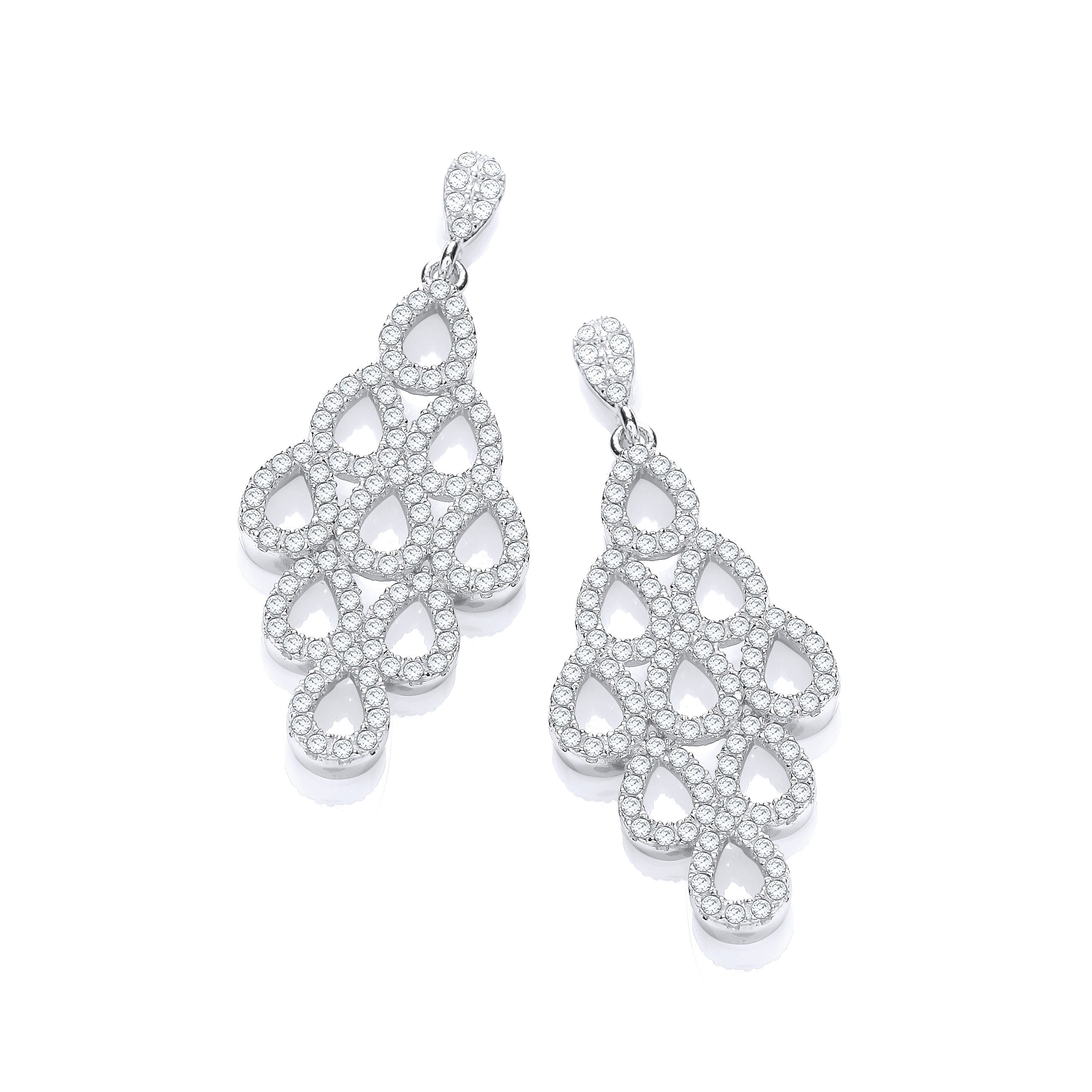 Micro Pave' White Cubic Zirconia Drop Earrings - Silver