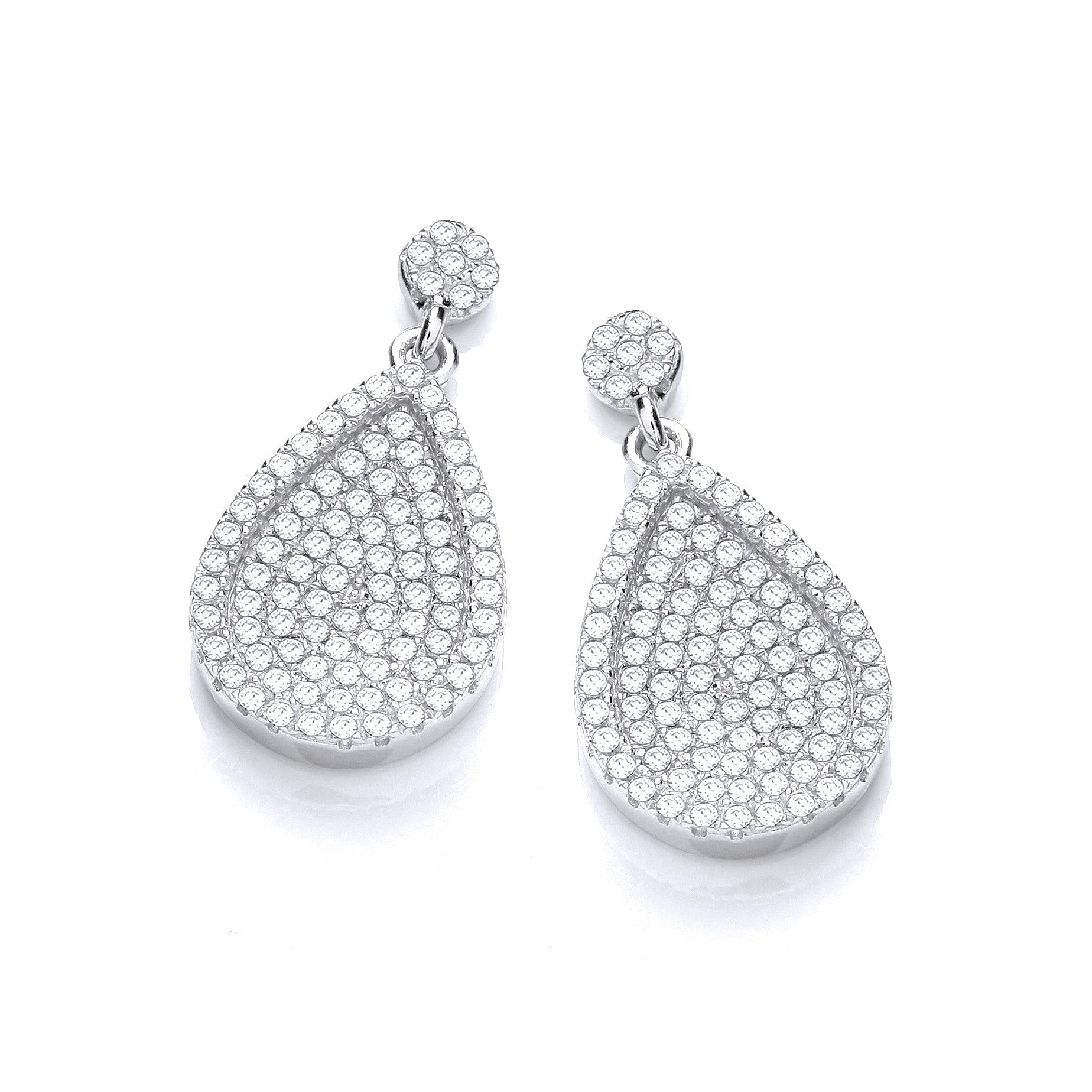 Micro Pave' Pear Shape Cubic Zirconia Drop Earrings - Silver