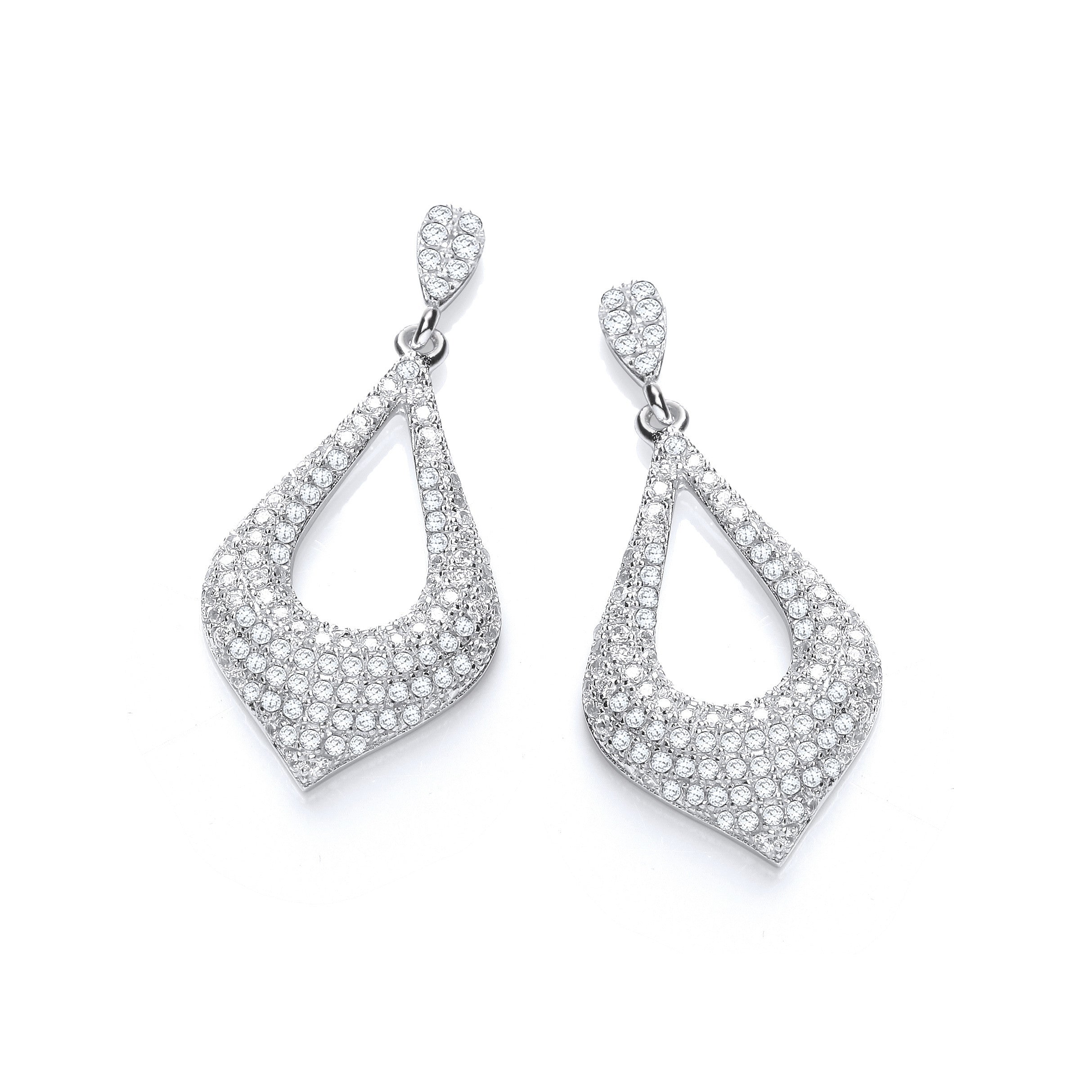 Micro Pave' Fancy Cubic Zirconia Drop Earrings - Silver